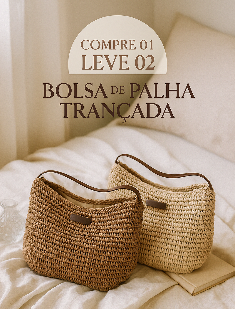 Bolsa de Palha Trançada Artesanal -  Tropical (Compre 01 Leve 02)