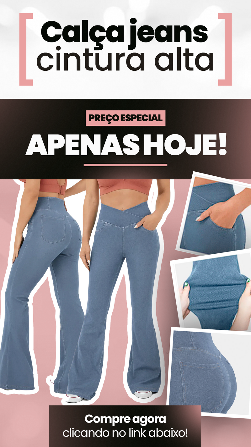 Calça Jeans Feminina Mab Ganga Wide Leg - Cintura Alta Cruzada