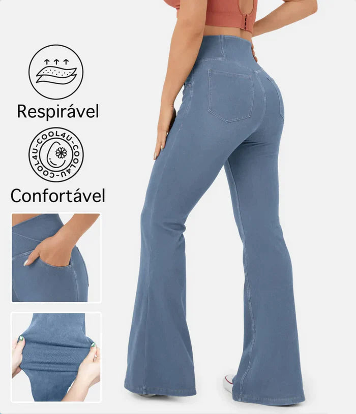 Calça Jeans Feminina Mab Ganga Wide Leg - Cintura Alta Cruzada