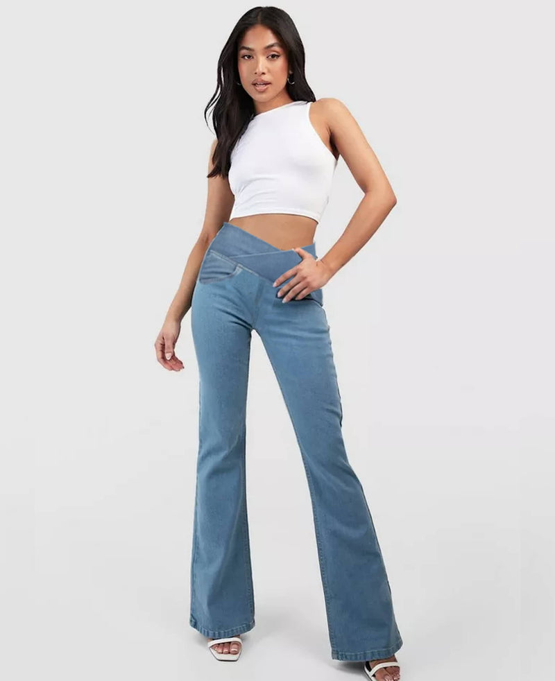 Calça Jeans Feminina Mab Ganga Wide Leg - Cintura Alta Cruzada