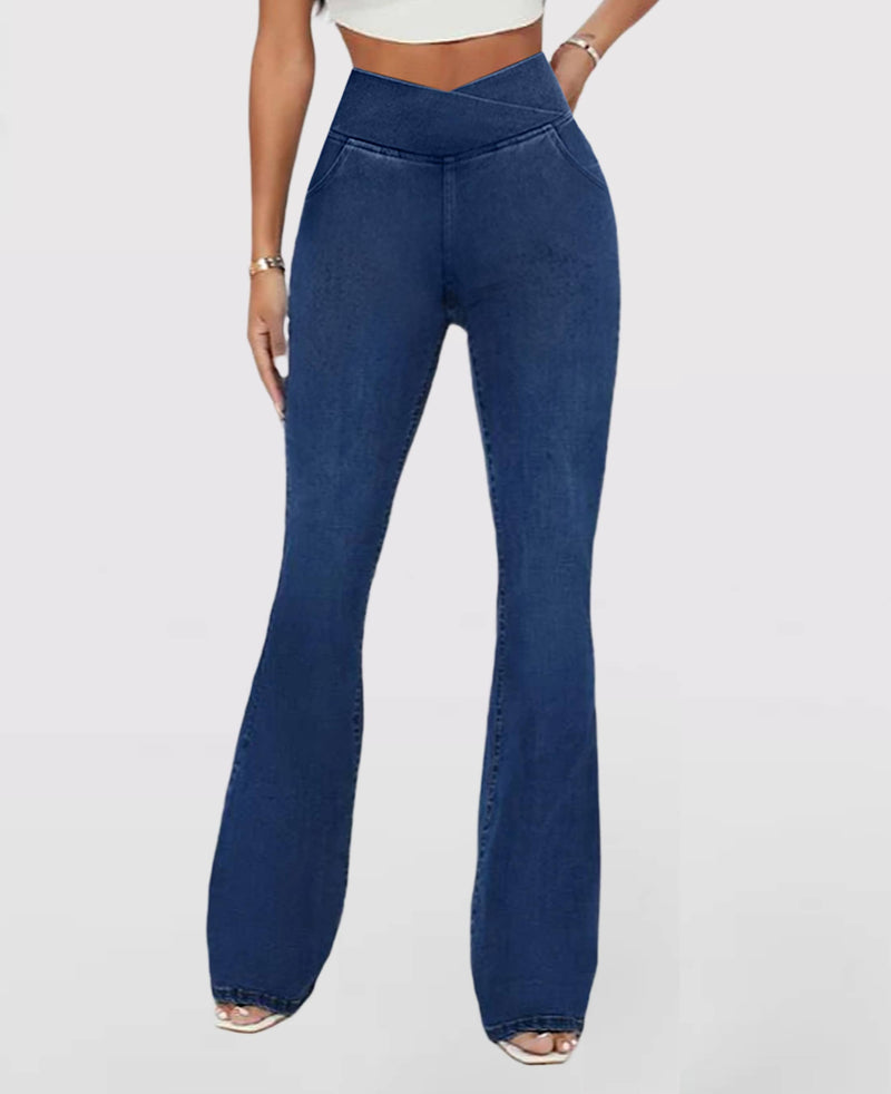 Calça Jeans Feminina Mab Ganga Wide Leg - Cintura Alta Cruzada