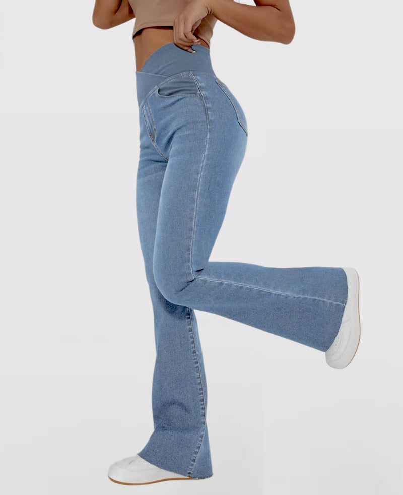 Calça Jeans Feminina Mab Ganga Wide Leg - Cintura Alta Cruzada