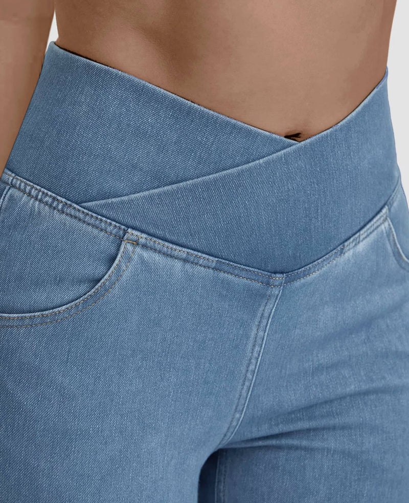 Calça Jeans Feminina Mab Ganga Wide Leg - Cintura Alta Cruzada