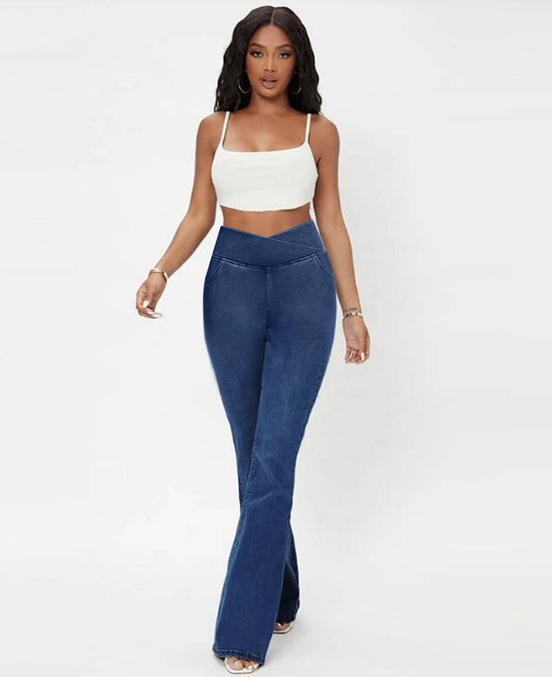 Calça Jeans Feminina Mab Ganga Wide Leg - Cintura Alta Cruzada