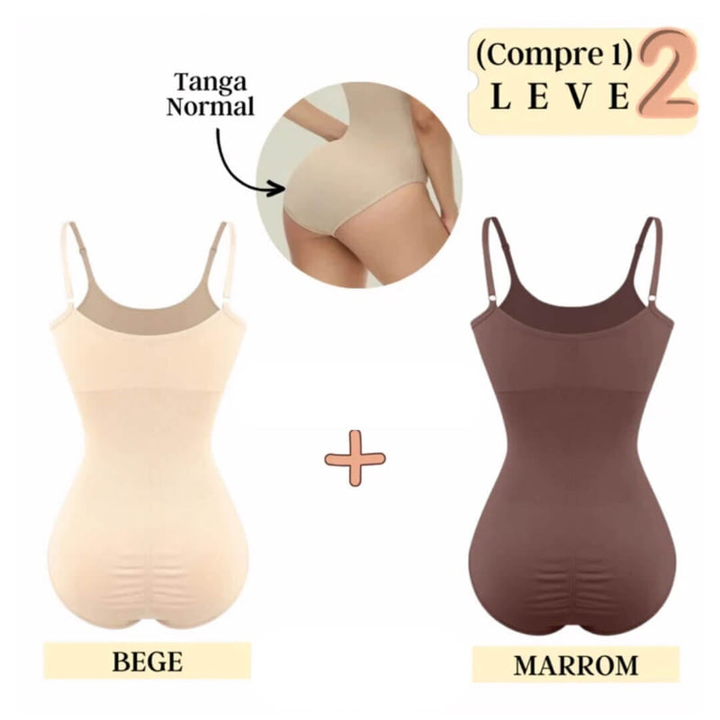 Body Modelador - ShapeSlim [Compre 1 & Leve 2] Body Modelador - ShapeSlim [Compre 1 & Leve 2] Fiordi Brasil Tanga Normal Beje + Marron PP