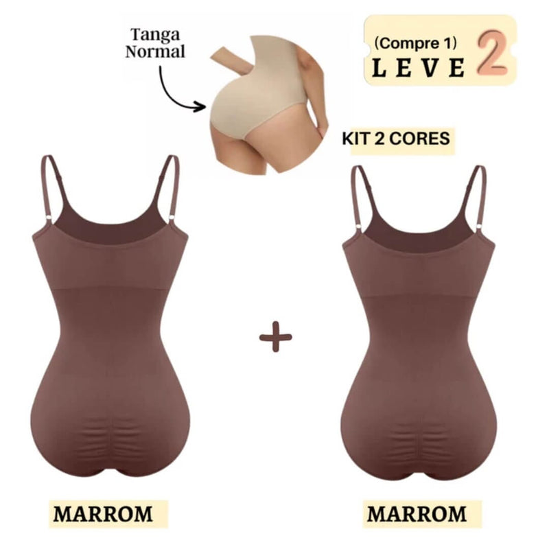 Body Modelador - ShapeSlim [Compre 1 & Leve 2] Body Modelador - ShapeSlim [Compre 1 & Leve 2] Fiordi Brasil Tanga Normal Marron + Marron PP