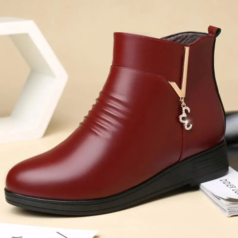 Bota de Couro Feminina Térmica Invernal Bota de Couro Feminina Térmica Invernal KITO MAGAZINE Vermelho 35 