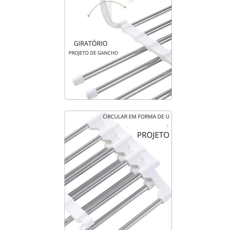 Cabide de Calças Antiderrapante 5 Divisórias Aço Inox Retrátil Quarto - Cabide Calça Retrátil 1PC Branco Modelo Mágico Housee - Coleção Organinzação kito magazine 