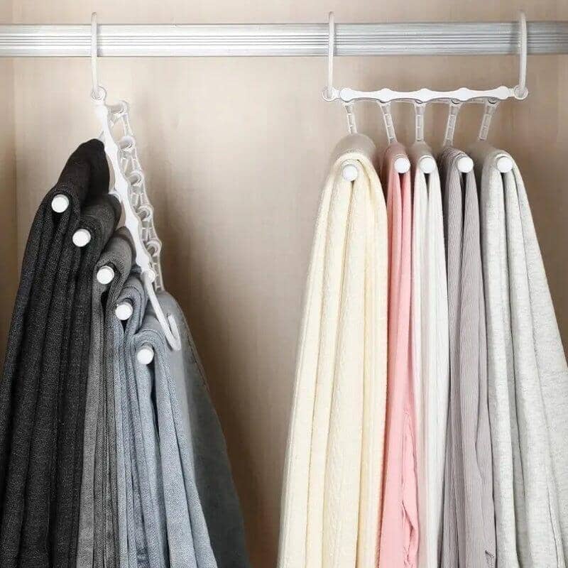 Cabide de Calças Antiderrapante 5 Divisórias Aço Inox Retrátil Quarto - Cabide Calça Retrátil 1PC Branco Modelo Mágico Housee - Coleção Organinzação kito magazine 