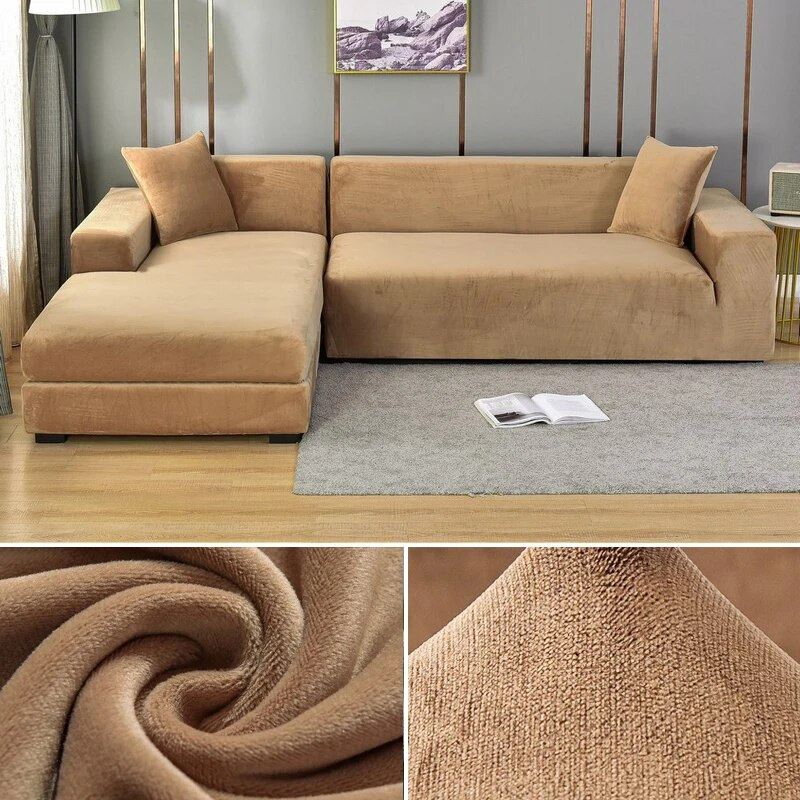 Capa de Sofá Elástica Impermeável de Camurça para Sofá em L Sala de Estar - Capa de Sofá Elástica Impermeável de Camurça para Sofá em L kito magazine Areia 1 Lugar 90-140cm 