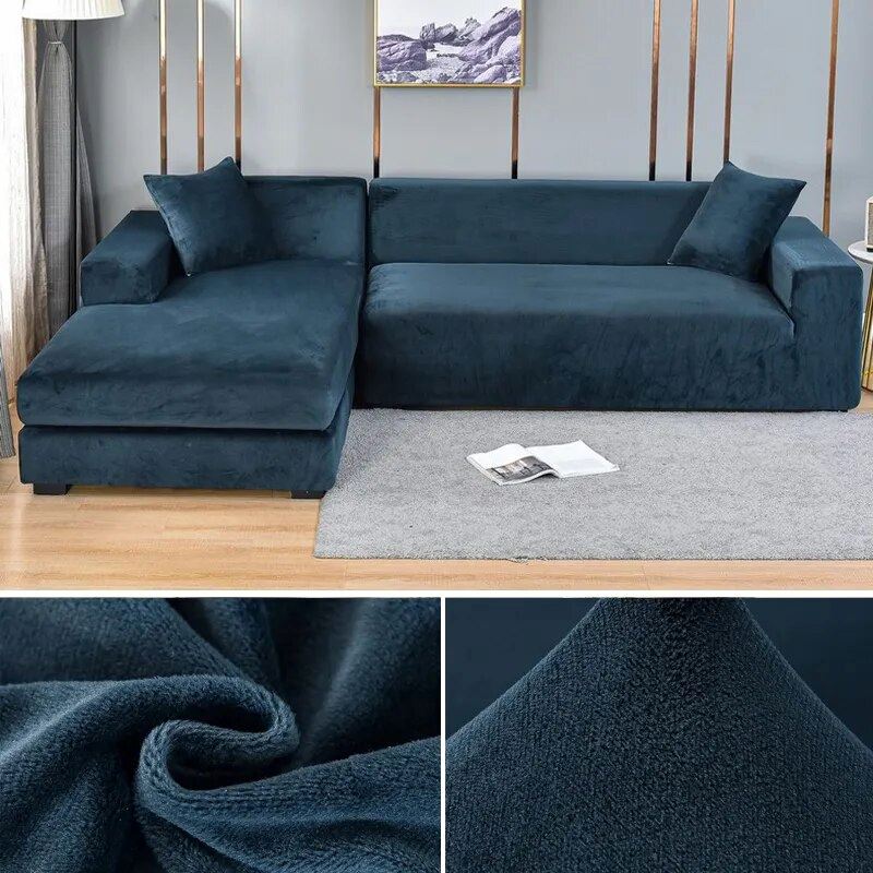Capa de Sofá Elástica Impermeável de Camurça para Sofá em L Sala de Estar - Capa de Sofá Elástica Impermeável de Camurça para Sofá em L kito magazine Azul Marinho 1 Lugar 90-140cm 