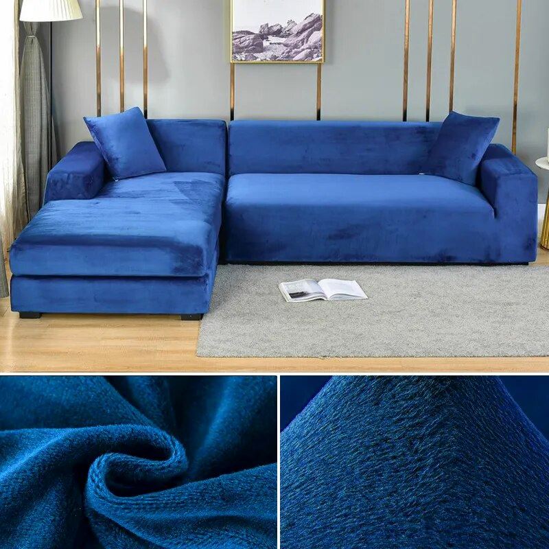 Capa de Sofá Elástica Impermeável de Camurça para Sofá em L Sala de Estar - Capa de Sofá Elástica Impermeável de Camurça para Sofá em L kito magazine Azul Royal 1 Lugar 90-140cm 