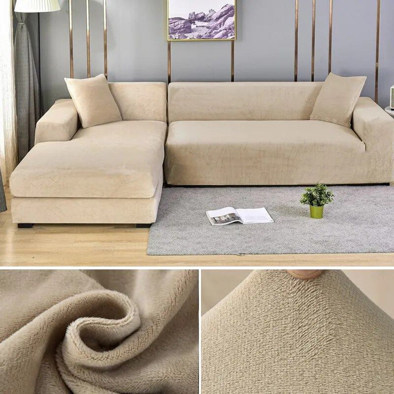 Capa de Sofá Elástica Impermeável de Camurça para Sofá em L Sala de Estar - Capa de Sofá Elástica Impermeável de Camurça para Sofá em L kito magazine Bege 1 Lugar 90-140cm 