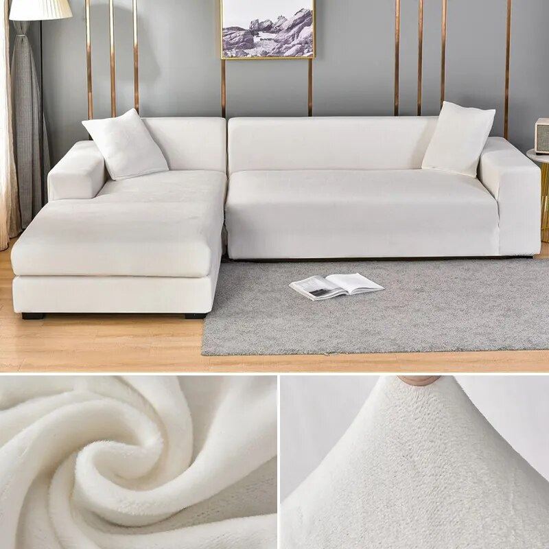 Capa de Sofá Elástica Impermeável de Camurça para Sofá em L Sala de Estar - Capa de Sofá Elástica Impermeável de Camurça para Sofá em L kito magazine Branco 1 Lugar 90-140cm 