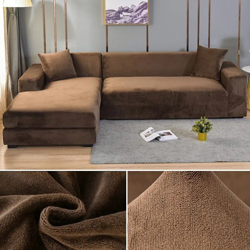 Capa de Sofá Elástica Impermeável de Camurça para Sofá em L Sala de Estar - Capa de Sofá Elástica Impermeável de Camurça para Sofá em L kito magazine Café 1 Lugar 90-140cm 