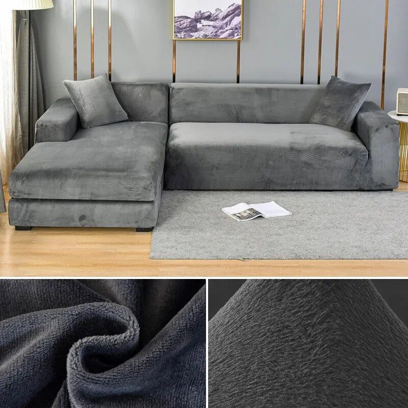 Capa de Sofá Elástica Impermeável de Camurça para Sofá em L Sala de Estar - Capa de Sofá Elástica Impermeável de Camurça para Sofá em L kito magazine Cinza Chumbo 1 Lugar 90-140cm 