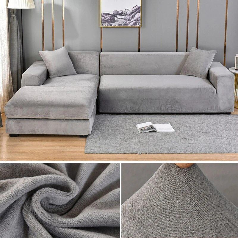 Capa de Sofá Elástica Impermeável de Camurça para Sofá em L Sala de Estar - Capa de Sofá Elástica Impermeável de Camurça para Sofá em L kito magazine Cinza Claro 1 Lugar 90-140cm 