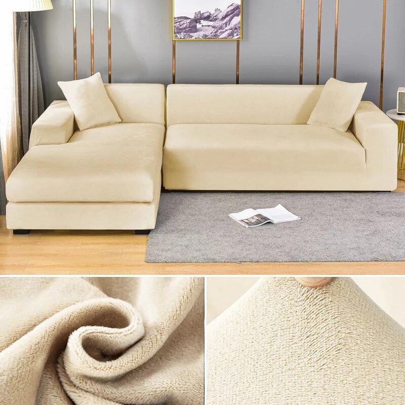 Capa de Sofá Elástica Impermeável de Camurça para Sofá em L Sala de Estar - Capa de Sofá Elástica Impermeável de Camurça para Sofá em L kito magazine Creme 1 Lugar 90-140cm 