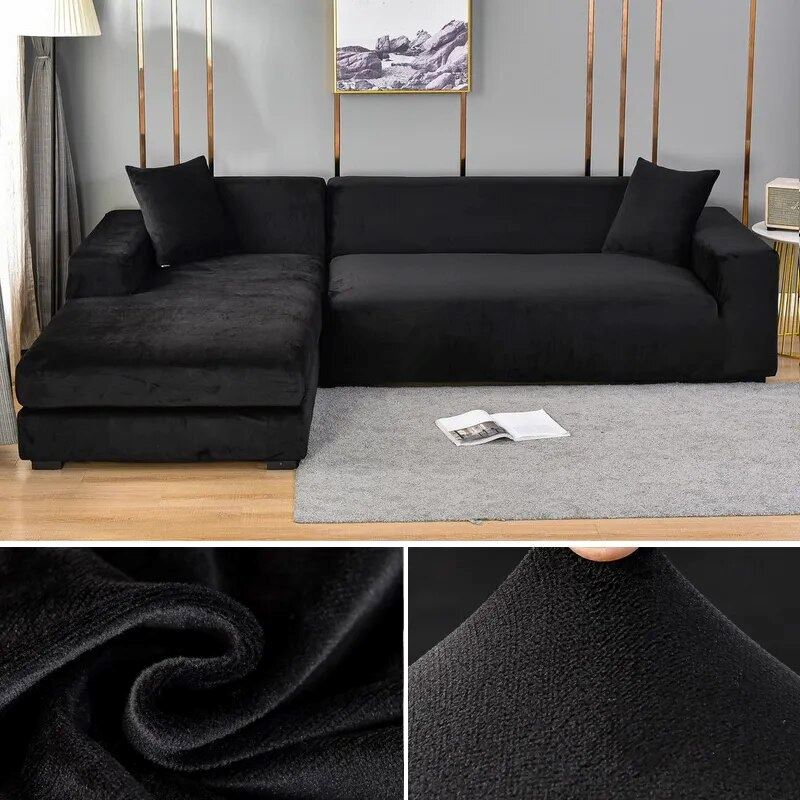 Capa de Sofá Elástica Impermeável de Camurça para Sofá em L Sala de Estar - Capa de Sofá Elástica Impermeável de Camurça para Sofá em L kito magazine Preto 1 Lugar 90-140cm 