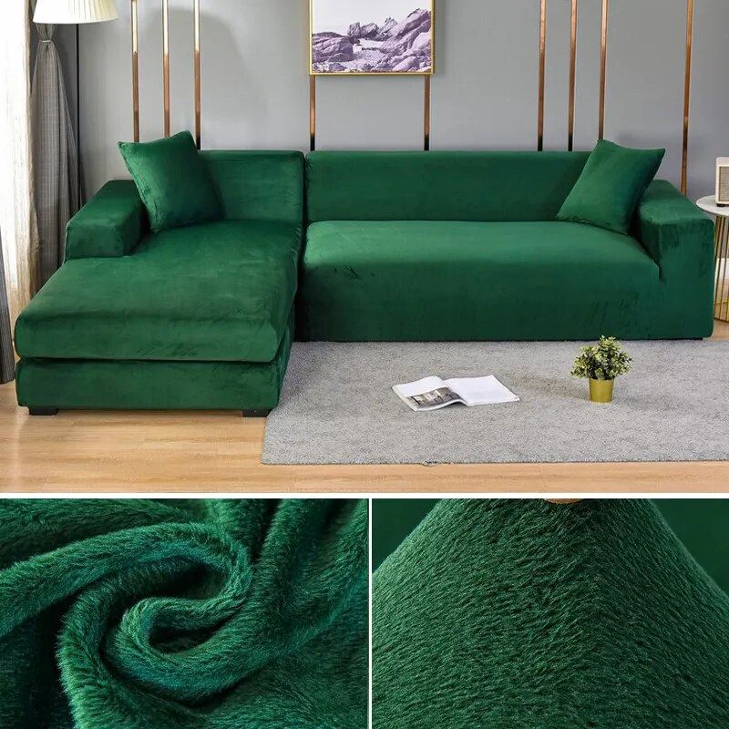 Capa de Sofá Elástica Impermeável de Camurça para Sofá em L Sala de Estar - Capa de Sofá Elástica Impermeável de Camurça para Sofá em L kito magazine Verde 1 Lugar 90-140cm 