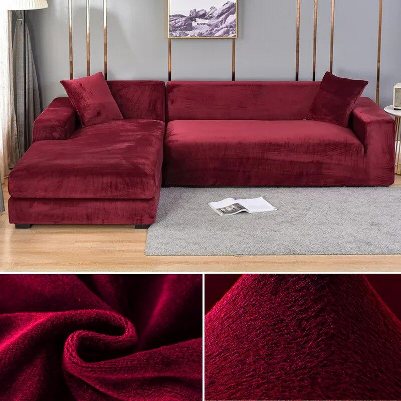 Capa de Sofá Elástica Impermeável de Camurça para Sofá em L Sala de Estar - Capa de Sofá Elástica Impermeável de Camurça para Sofá em L kito magazine Vinho 1 Lugar 90-140cm 
