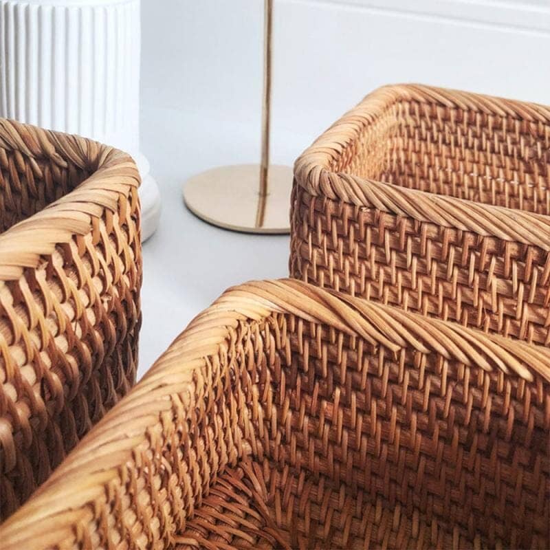 Cesto de Palha Rattan Feito a Mão Sala de Estar - Cesto de Palha Rattan Feito a Mão Kito Magazine 