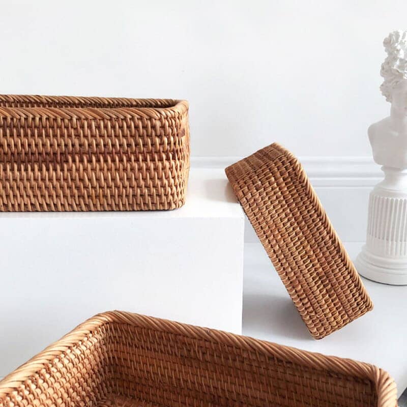 Cesto de Palha Rattan Feito a Mão Sala de Estar - Cesto de Palha Rattan Feito a Mão Kito Magazine 