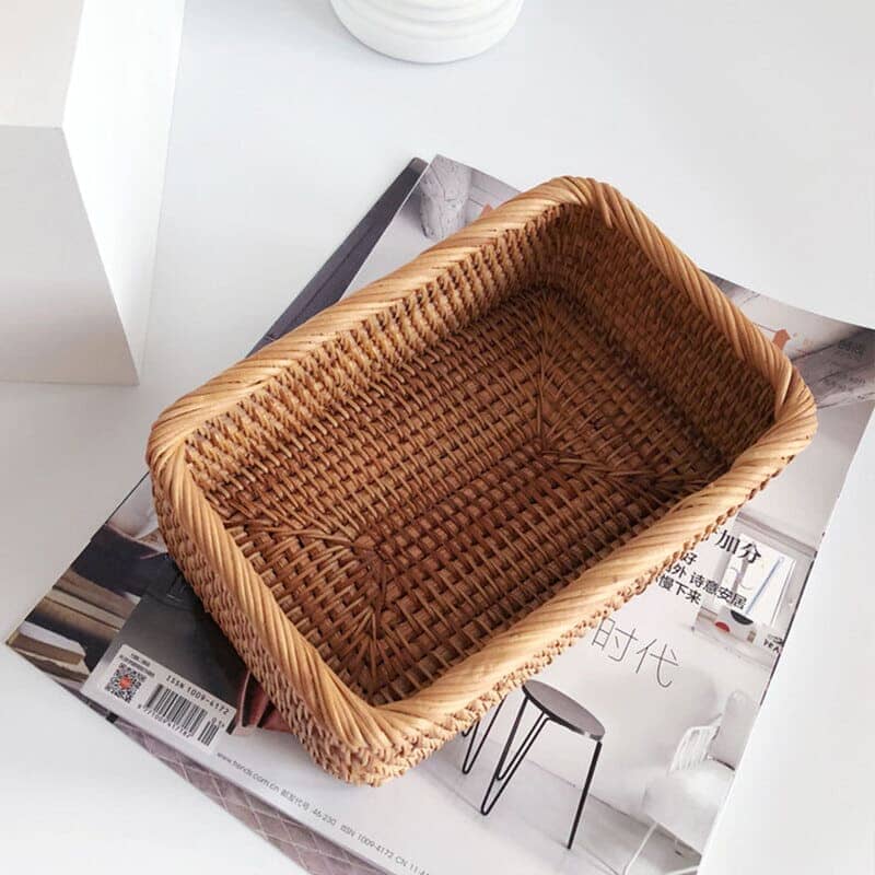 Cesto de Palha Rattan Feito a Mão Sala de Estar - Cesto de Palha Rattan Feito a Mão Kito Magazine 