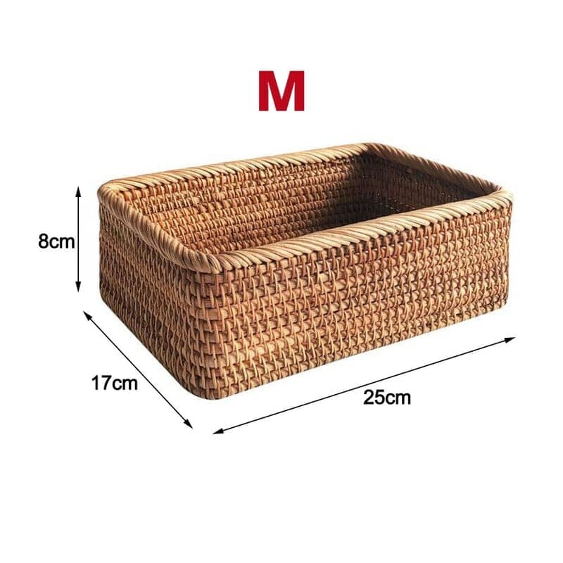 Cesto de Palha Rattan Feito a Mão Sala de Estar - Cesto de Palha Rattan Feito a Mão Kito Magazine M = 25cm x17cm x 8cm 