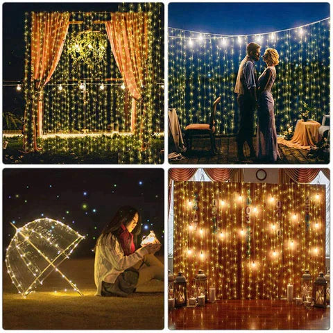 Cortina de Luz de Led com 300 Luzes e 8 Modos para Natal Casa e Jardim - Cortina de Luz de Led com 300 Luzes e 8 Modos para Natal KITO MAGAZINE 