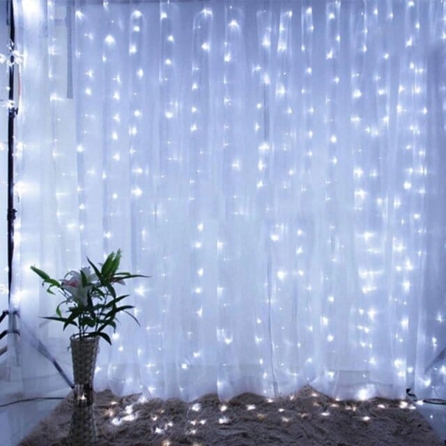Cortina de Luz de Led com 300 Luzes e 8 Modos para Natal Casa e Jardim - Cortina de Luz de Led com 300 Luzes e 8 Modos para Natal KITO MAGAZINE Branco - Frio 3 Metros - 300 Leds 
