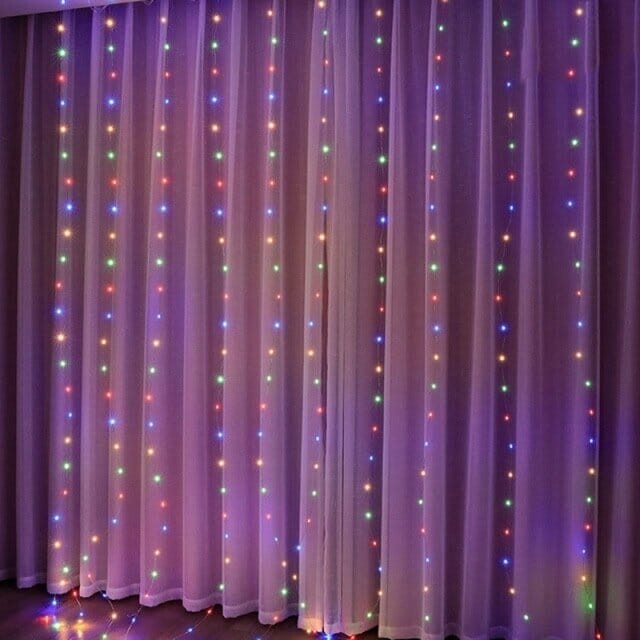 Cortina de Luz de Led com 300 Luzes e 8 Modos para Natal Casa e Jardim - Cortina de Luz de Led com 300 Luzes e 8 Modos para Natal KITO MAGAZINE Colorido - RGB 3 Metros - 300 Leds 