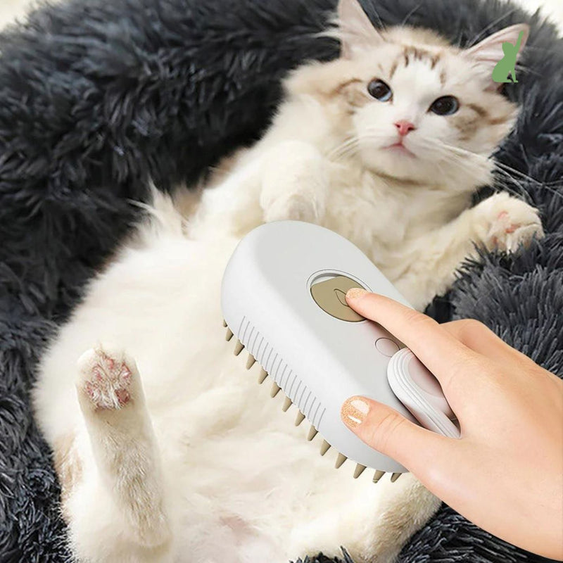 Escova de Vapor Massageadora Macia para Cães e Gatos 3 em 1 Escova de Vapor Massageadora Macia para Cães e Gatos 3 em 1 com Alça Bege Kito Magazine 