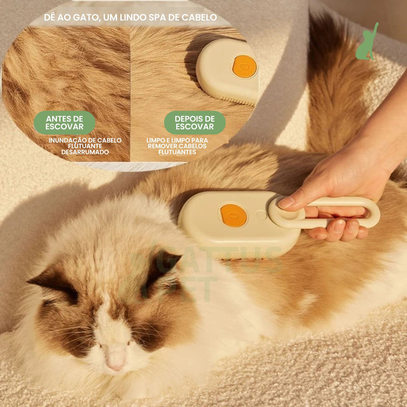 Escova de Vapor Massageadora Macia para Cães e Gatos 3 em 1 Escova de Vapor Massageadora Macia para Cães e Gatos 3 em 1 com Alça Bege Kito Magazine 