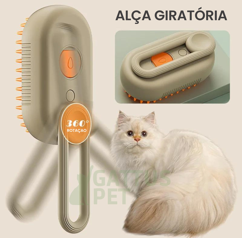 Escova de Vapor Massageadora Macia para Cães e Gatos 3 em 1 Escova de Vapor Massageadora Macia para Cães e Gatos 3 em 1 com Alça Bege Kito Magazine 