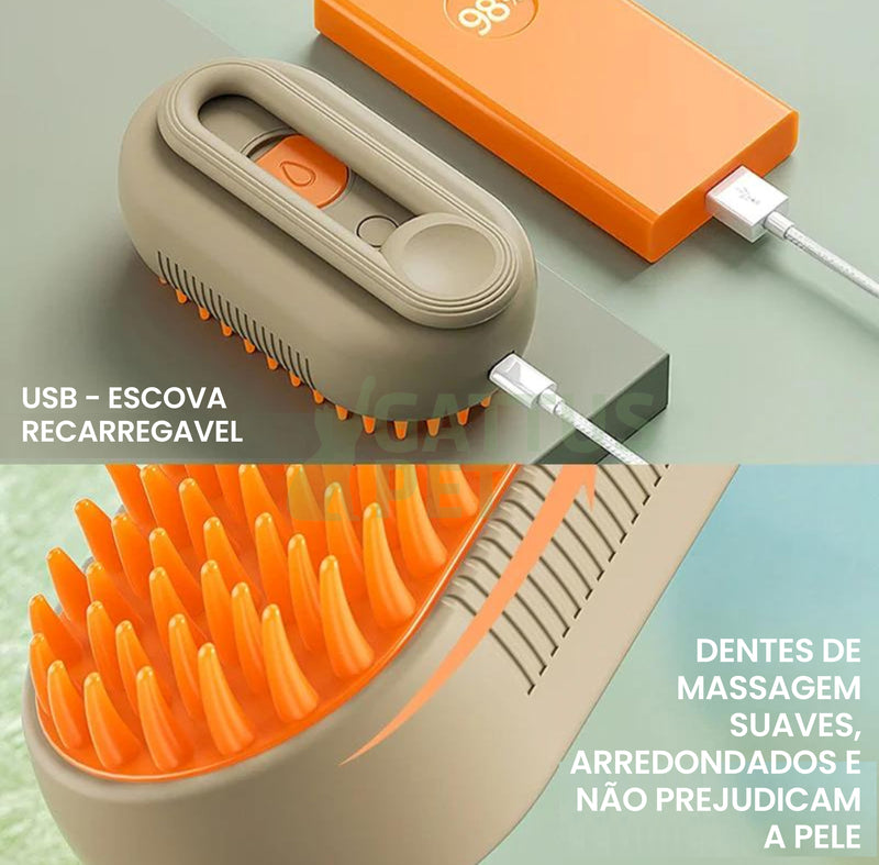 Escova de Vapor Massageadora Macia para Cães e Gatos 3 em 1 Escova de Vapor Massageadora Macia para Cães e Gatos 3 em 1 com Alça Bege Kito Magazine 