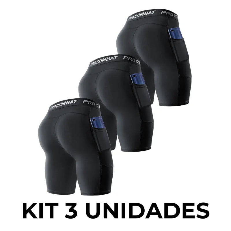 KIT 3 Bermudas de Compressão para Treino – Segunda Pele ProCombat KIT 3 Bermudas de Compressão para Treino – Segunda Pele ProCombat Kito Magazine M Preto 