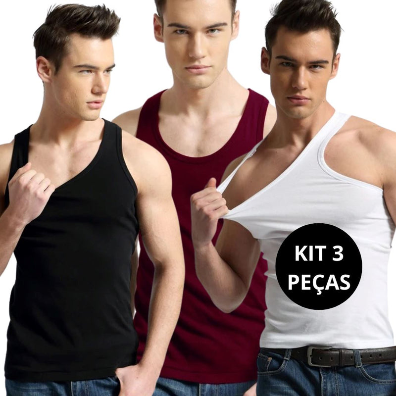 Kit 3 Regatas Masculinas Slim Kit 3 Regatas Masculinas Slim Kito Magazine Preta/Branca/Vinho M 