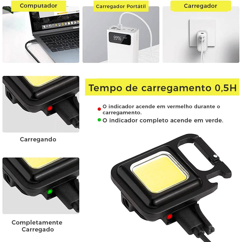 Mini Lanterna Chaveiro Abridor USB (Pague 2 e Leve 4 Unidades) Lanternas - Mini Lanterna Chaveiro Abridor USB Kito Magazine 