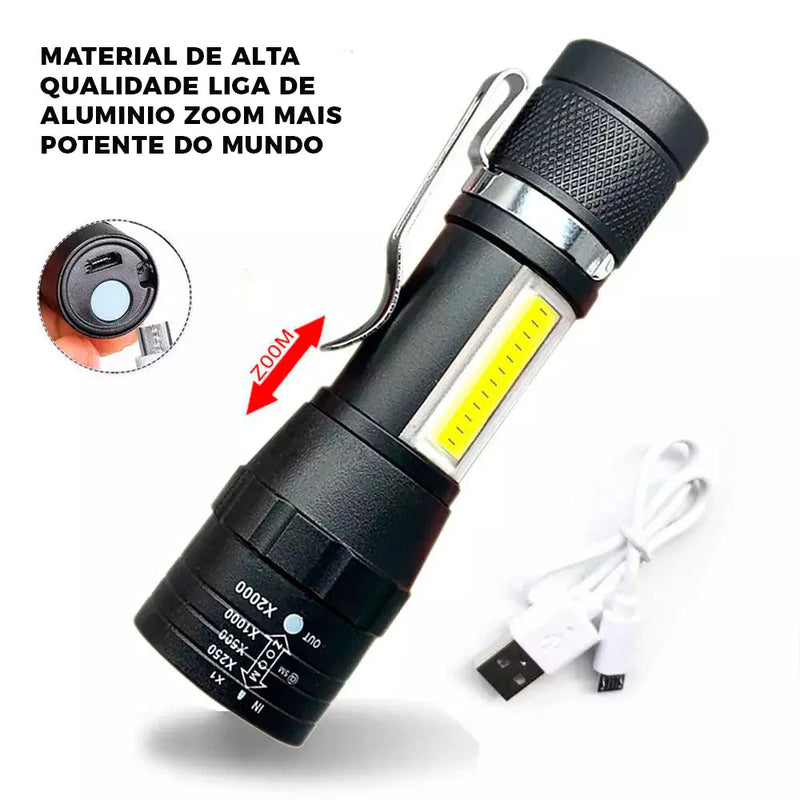 Mini Lanterna Tática Recarregável Zoom Lanternas - Mini Lanterna Tática Recarregável Zoom Kito Magazine 