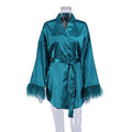 Robe Feminino Curto Cetim com Plumas Quarto - 31 KITO MAGAZINE Azul Ciano P 