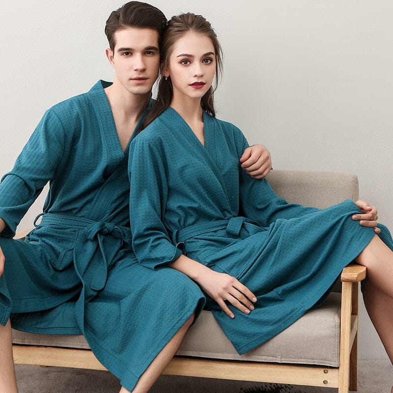 Roupão de Banho Casal - Couple Nightgown Banheiro - 04 KITO MAGAZINE Azul Celeste - Casal M 